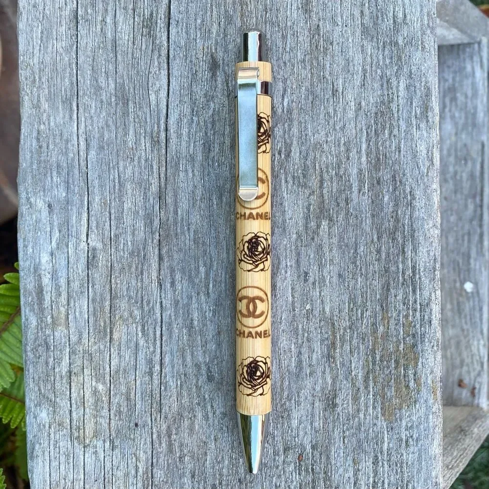 New Handmade Laser Engraved Pink Notebook/Daily Planner & Bamboo Pen Designer